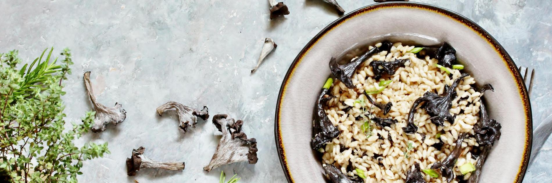 Creamy black trumpet risotto