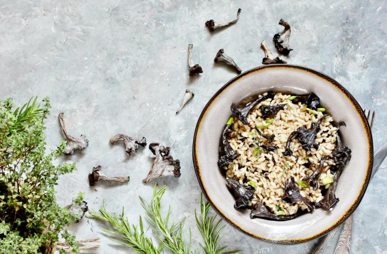 Creamy black trumpet risotto