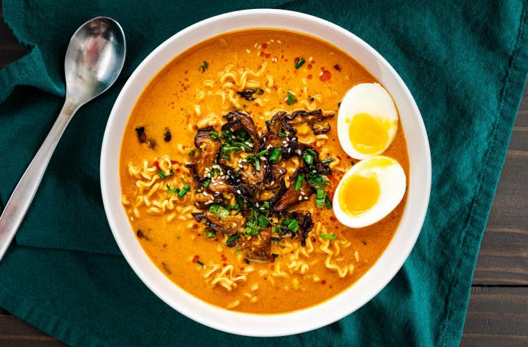 Coconut curry ramen with dried shiitake