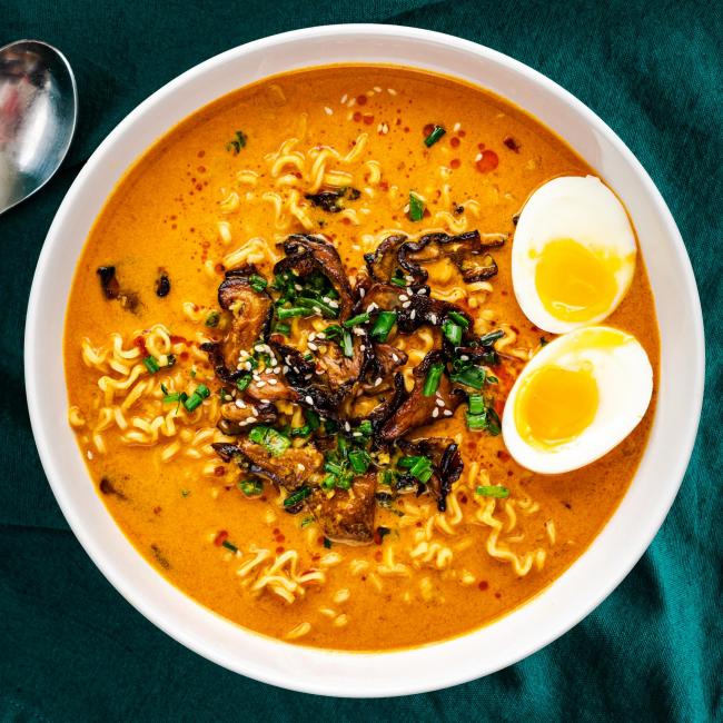 Coconut curry ramen with dried shiitake